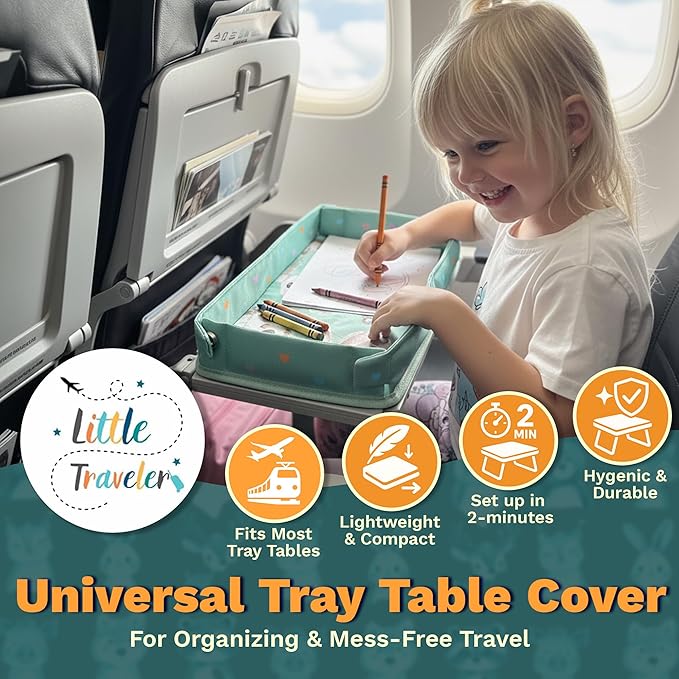 Waterproof Airplane Tray Table Cover – Universal Fit & Easy Setup – Airplane Tray Cover Kids - Use in Buses, Trains, High Chairs I Plane Travel Essentials for Kids 1-5 Years