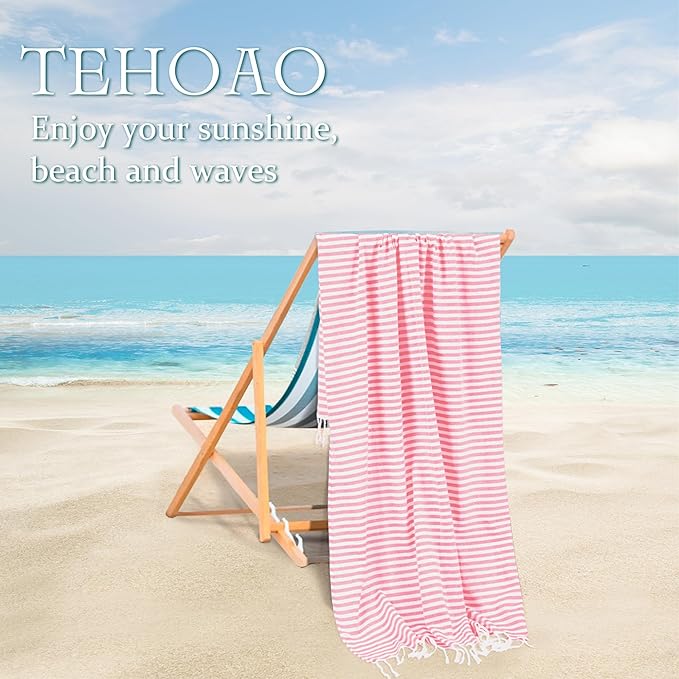 2 Pack Turkish Striped Beach Towels Bulk Oversized 39"x71" Large Bath and Pool Set Quick Dry Lightweight Travel Towel for Adult,100% Cotton TEBT-18-2pkskybe