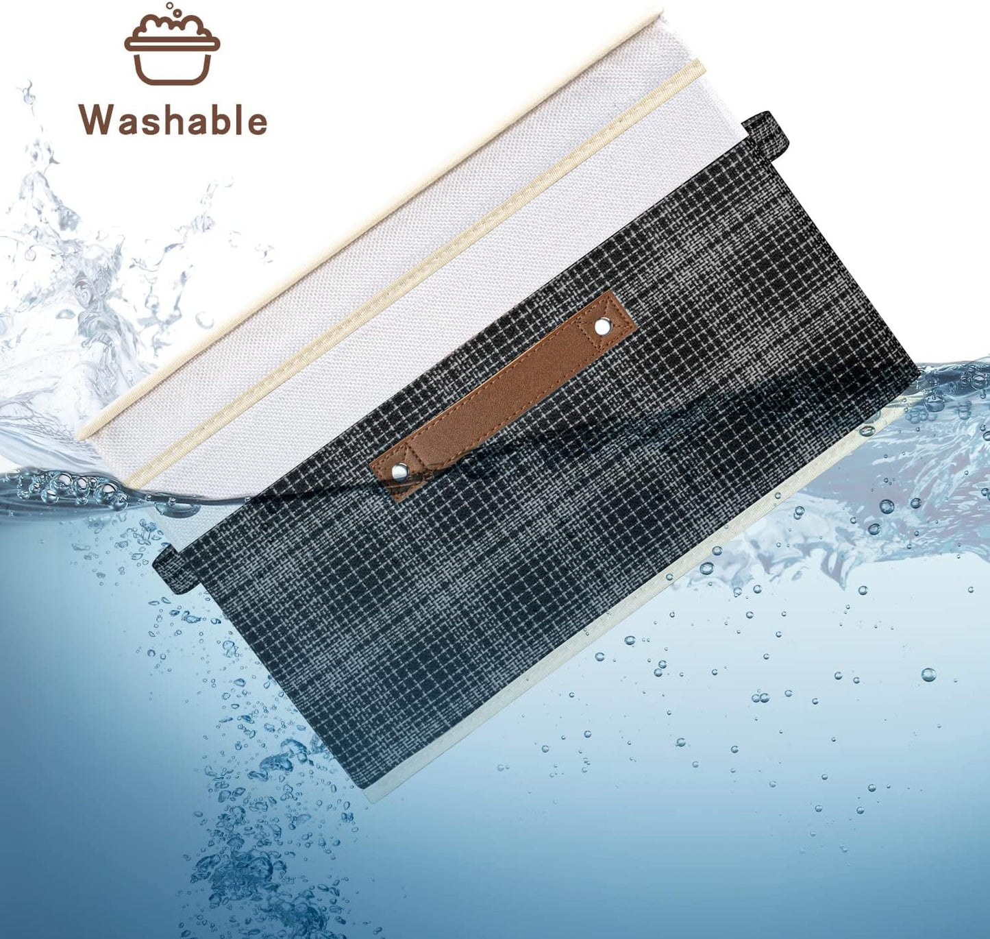 TYEERS Collapsible Storage Bins with Lids, Patchwork Design, Washable, Fabric Storage Boxes, 14.9x9.8x9.8 inches, 5 Pack, Black