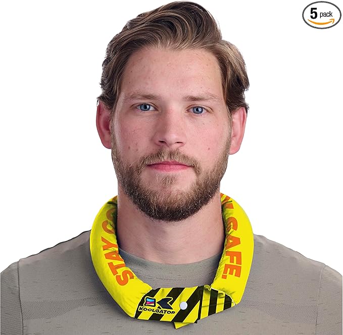 KOOLGATOR Evaporative Cooling Neck Wrap – Reusable Neck Cooler with Long Lasting Relief During Hot Weather Activities, Sports, & Outdoor Work, Safety Tips, 5 Pack