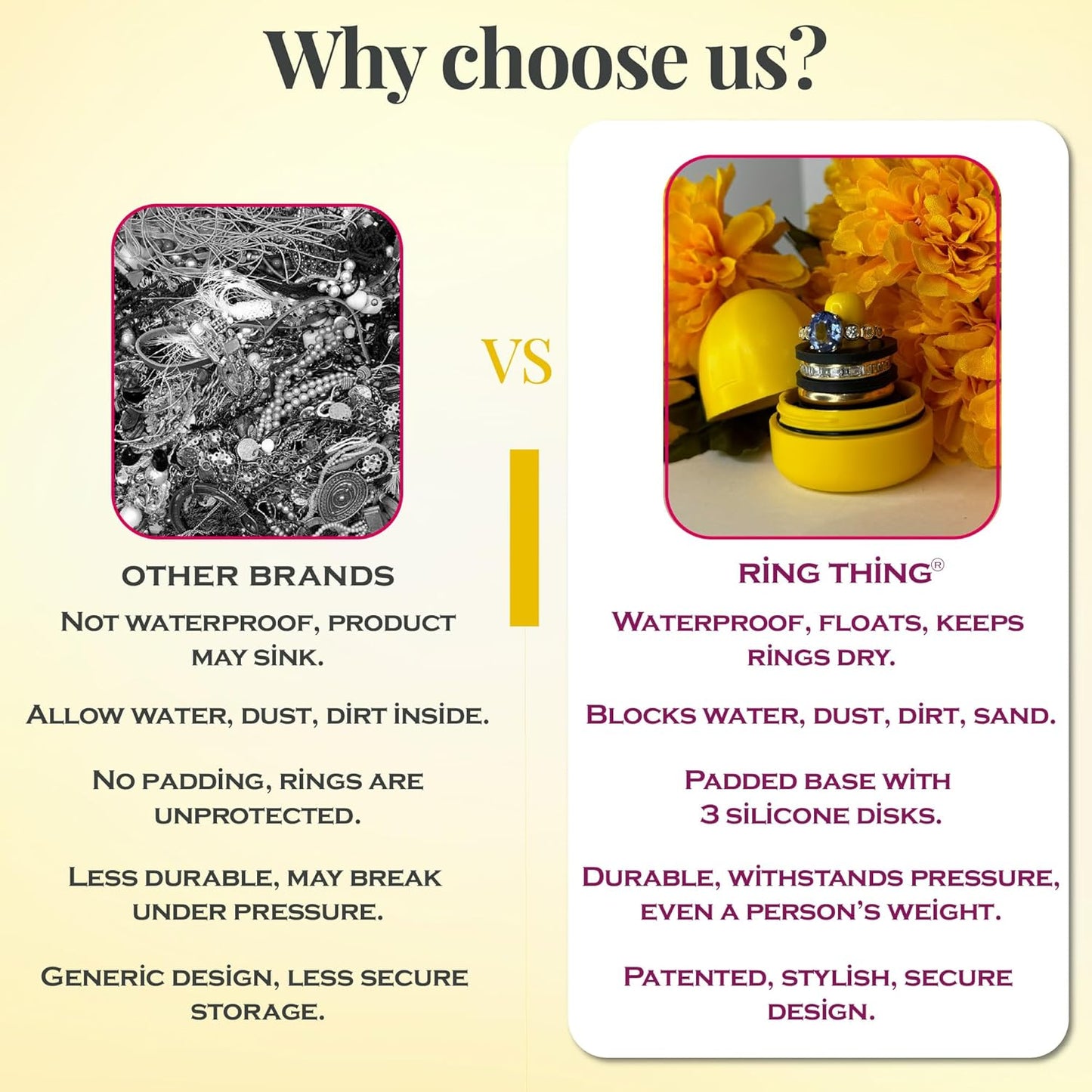 RING THING - Ring Holder Keychain, Jewelry Organizer and Storage, Portable Waterproof Ring Holder, Pill Box Keychain Container, Gym Accessory, and Travel Ring Case (Daisy Yellow)