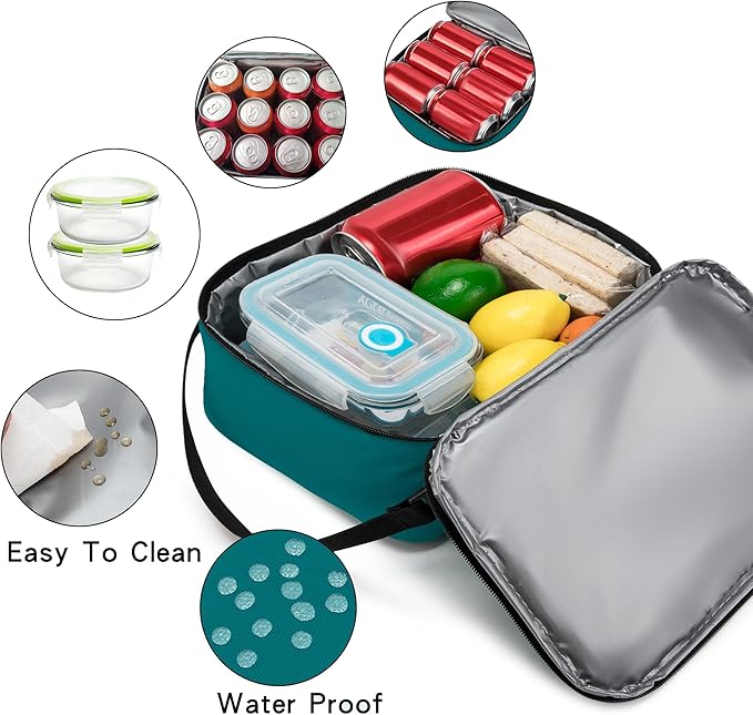 BEIMILY Lunch Box for Men Women Adults,Small Insulated Lunch Bag for Office Work Picnic,Reusable Portable Lunchbox,Soft Cooler Tote Bag(Dark Teal)