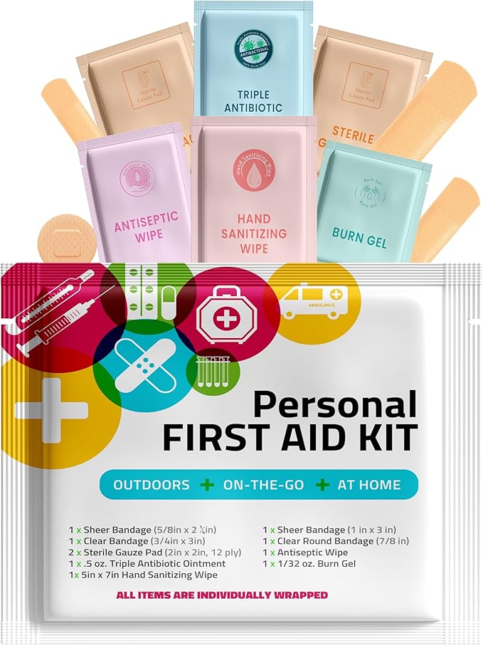 First Aid Emergency Medical Kit Mini and Travel Size - | Great for Kids, Schools, Business, Hiking, Camping | Wound Care Products (Multi-Color) (50)