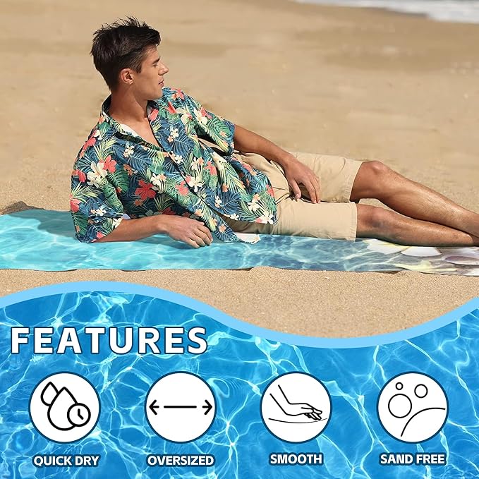 Starfish Beach Towel,Starfish Seashell and Flower on Sea Beach Lightweight Compact Sand Free Quick Dry Oversized Pool Swimming Towels for Girls Women Adults,29.5"×59"
