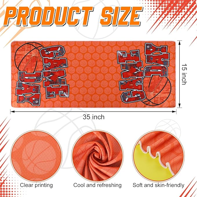 12 Pcs Basketball Game Day Accessories Basketball Cooling Towels Ball Team Gift Microfiber Breathable Chilly Towel 35" x 15" Sports Soft Ice Towel for Coach Training