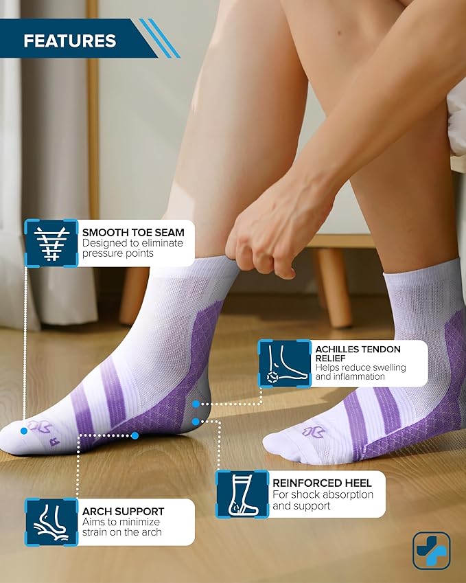 Doctor's Select Plantar Fasciitis Socks - 2 Pairs | Compression Crew Socks for Plantar Fasciitis Relief | Arch Support Socks
