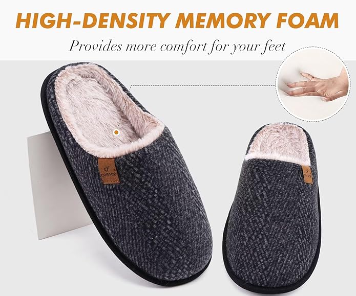 COFACE Mens Cozy Memory Foam Scuff Slippers Casual Slip On Warm House Shoes Indoor/Outdoor Sandal Slippers With Arch Support Rubber Sole Size 7-15