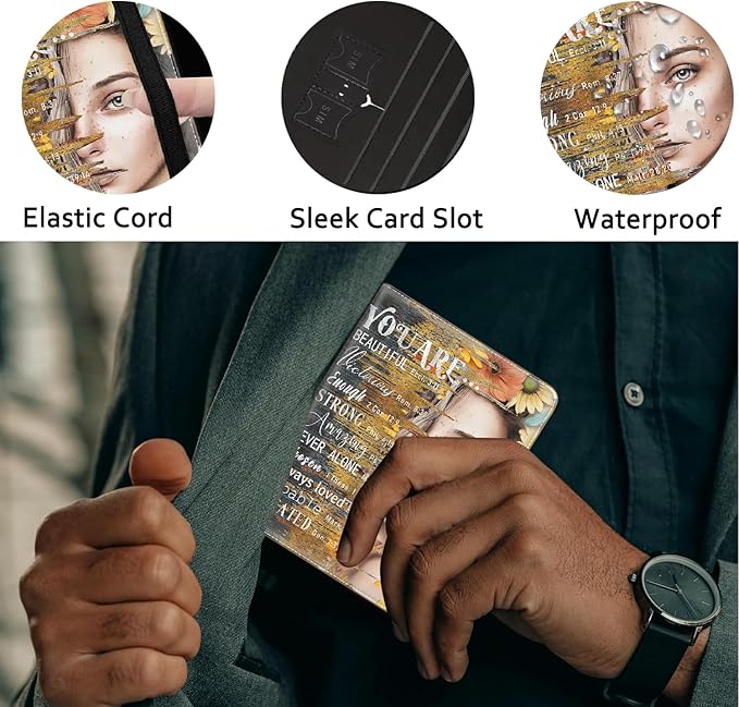 Passport Holder Women Wallet with Luggage Tag, Leather Passport Cover with RFID Blocking, Travel Accessories Multi Card Slot Passport Case for Men，Sunflower Girl Inspirational Quotes