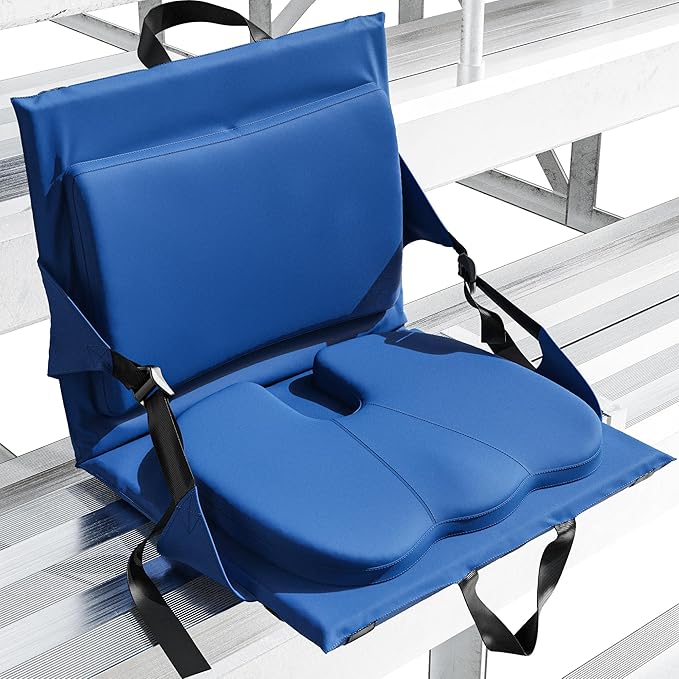 Everlasting Comfort Stadium Seats with Back Support - Adjustable Memory Foam Bleacher Chairs with Back and Cushion, Portable, Easy Folding Stadium Seat Cushion with Storage Pocket
