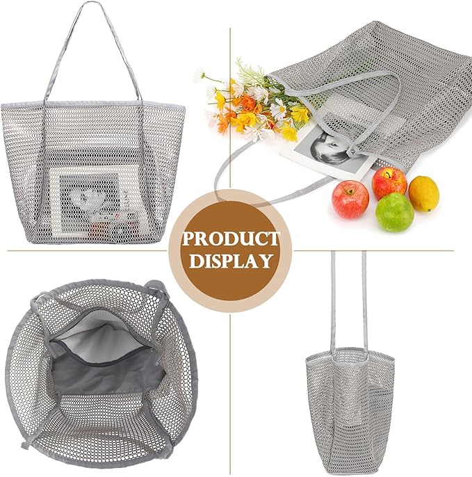 Fammart Mesh Beach Bag for Women, Summer Straw Tote Hobo Pool Bags with Zipper Pocket, Travel Vacation Cruise Essentials 2026