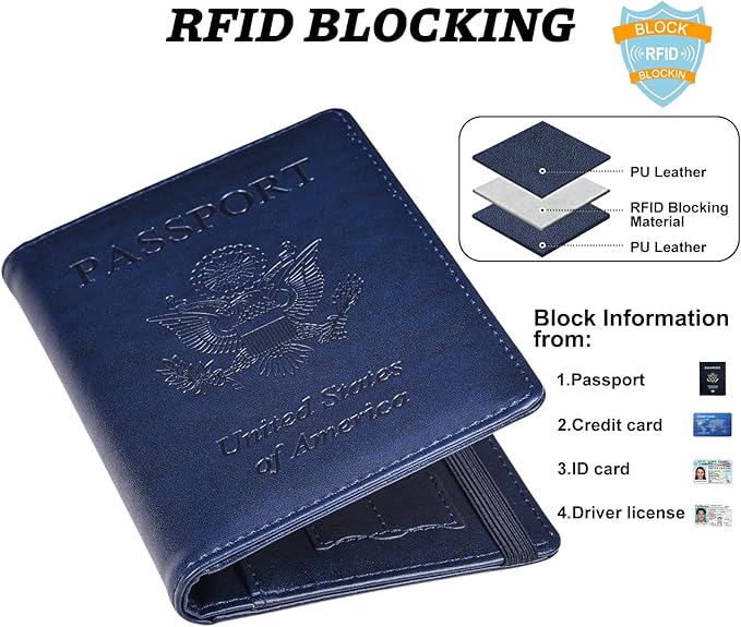 HerriaT Passport and Vaccine Card Holder Combo,Cover Case with CDC Vaccination Card Slot, Leather Travel Documents Organizer Protector, with RFID Blocking, for Women and Men