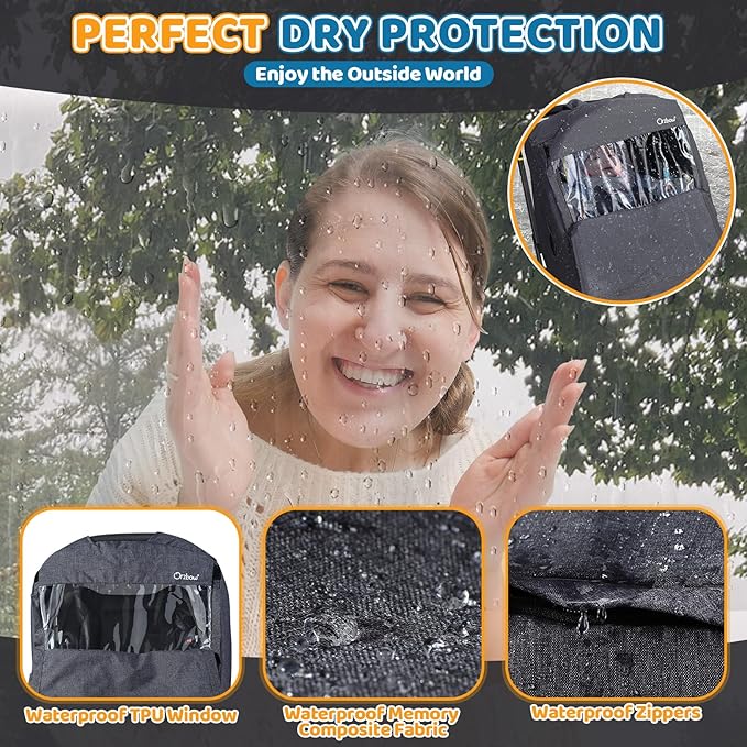 Car Seat Rain Cover with Clear Peep Window, Universal Car Seat Cover Baby with Zipper Door and Side Ventilation, All-Round Snow, Wind & Rain Canopy Waterproof Cover, Machine Washable, Grey