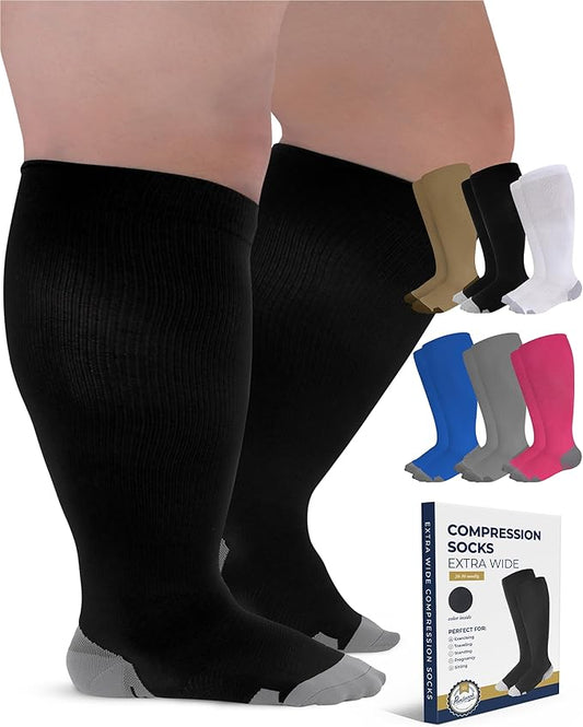 Pembrook Plus Size Compression Socks Wide Calf - Up to 6XL | Black Wide Calf Compression Socks Women | Circulation Support