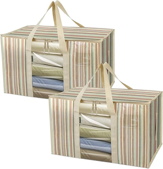 BALEINE 2-Pack Oversized Moving Bags with Reinforced Handles, Heavy-Duty Storage Tote Moving Supplies for Packaging, Camping (Color Stripe, 2-Pack)