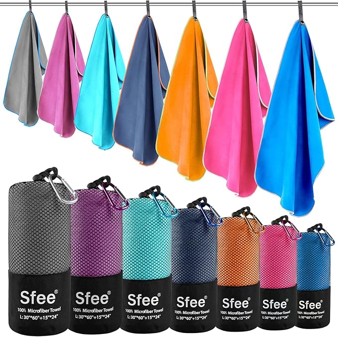 Sfee 2 Pack Microfiber Travel Towel, Quick Dry Camping Towel Large Beach Towel Super Absorbent Compact Lightweight Sports Gym Towels Set for Beach, Gym, Hiking, Pool, Backpacking,Bath,Yoga