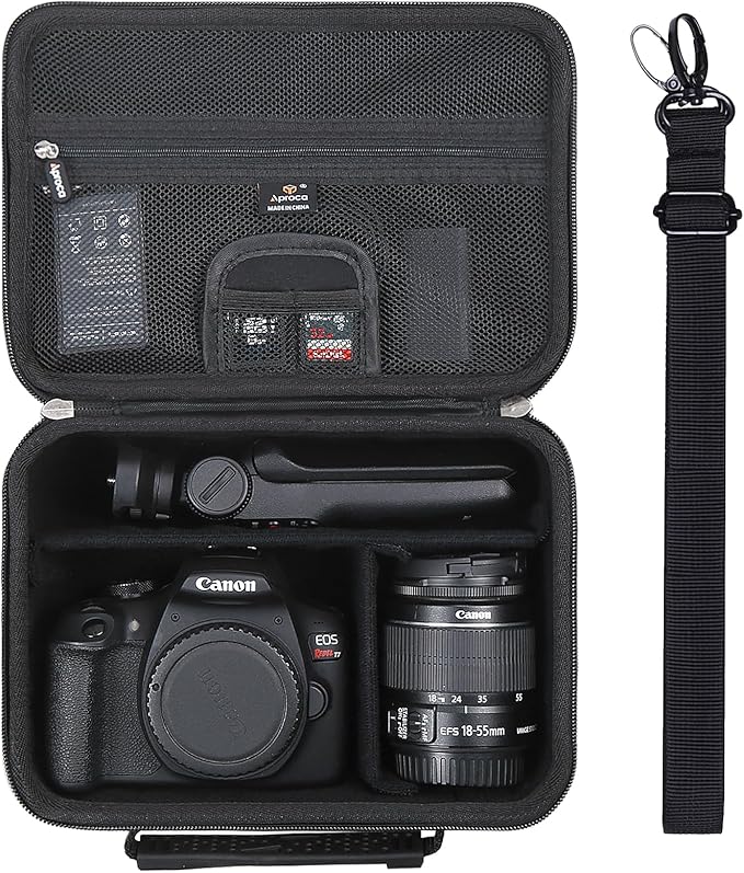 Aproca Case Compatible with Canon EOS Rebel T7, T7i, T8i, R100, R50, R5, R6 Mark II, R7, R8 Camera, Portable Storage Bag with 4 DIY Dividers and Shoulder Strap -Black