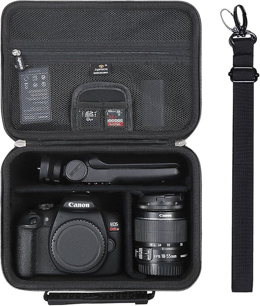 Aproca Case Compatible with Canon EOS Rebel T7, T7i, T8i, R100, R50, R5, R6 Mark II, R7, R8 Camera, Portable Storage Bag with 4 DIY Dividers and Shoulder Strap -Black
