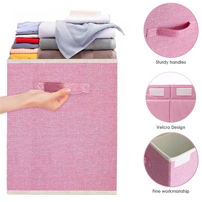 VERONLY Large Collapsible Toy Storage Box with Lid & Handles - Kids Organizer Chest for Toys, Clothes, Blankets (Pink, Nursery, Playroom, Bedroom)-24.5''×13''×16''
