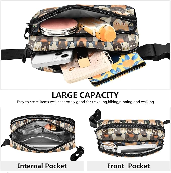 Kawaii Cat Fanny Pack for Women Men Water Resistant Fashion Waist Packs with Adjustable Strap Belt Bag for Travel Workout Jogging Hiking 21219379