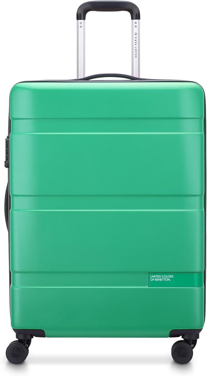 United Colors of Benetton Now! Hardside Luggage with Spinner Wheels, Green, Checked-Medium 23 Inch