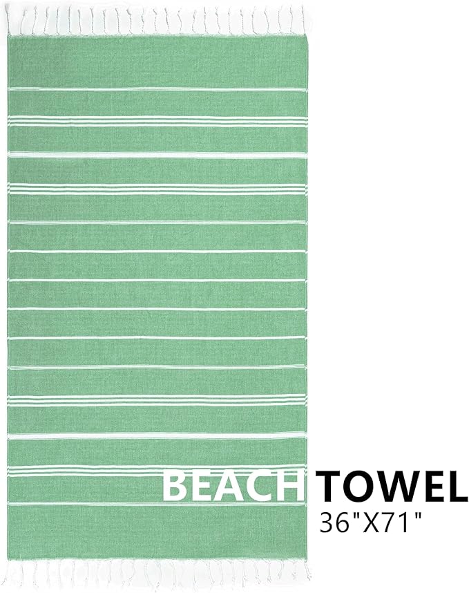 Turkish Beach Towel, 36"x71" Quick Dry Sand Free Oversized Bath Pool Swim Towel, Lightweight Travel Turkish Towels Vacation Essentials, Green