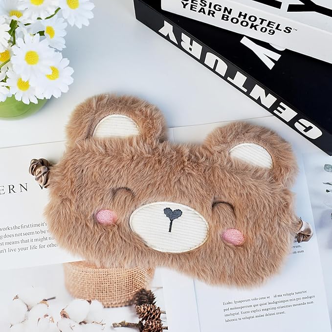 Cute Capybara Plush Sleep Mask Eye Mask Sleeping Masks Funny Lovely Animal Soft Fluffy Eyes Cover Blindfold Eye Shade for Kids Girls and Adult Travel - Brown