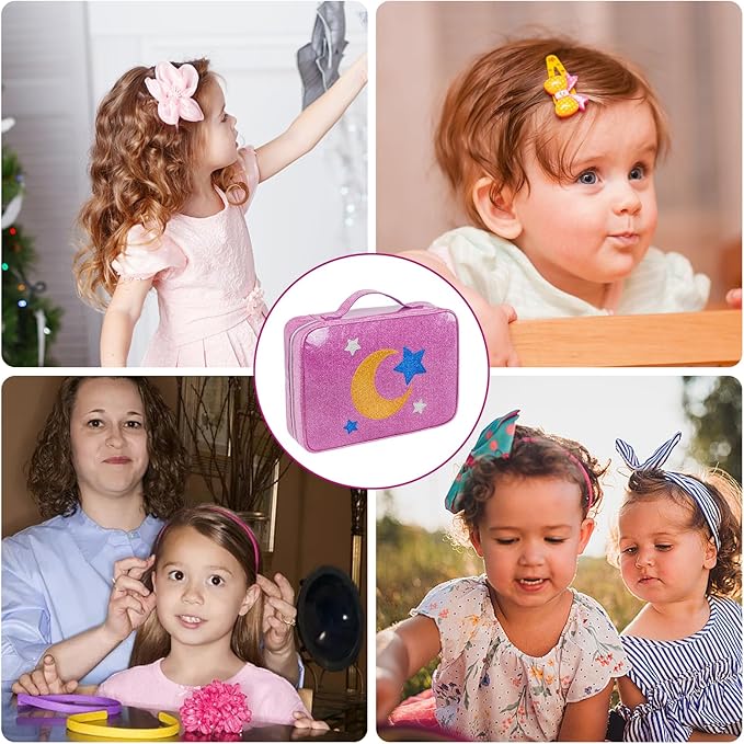 Hair Accessories Organizer for Girls, Dust-proof Baby Bow Holder, Travel Hair Storage Bag for Hair Clips, Headbands, Scrunchies and Hair Ties,Purple