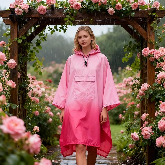 Hooded Rain Poncho for Adults - Waterproof Rain Coat and Lightweight Jacket 3-in-1 Multi-Function with Pockets