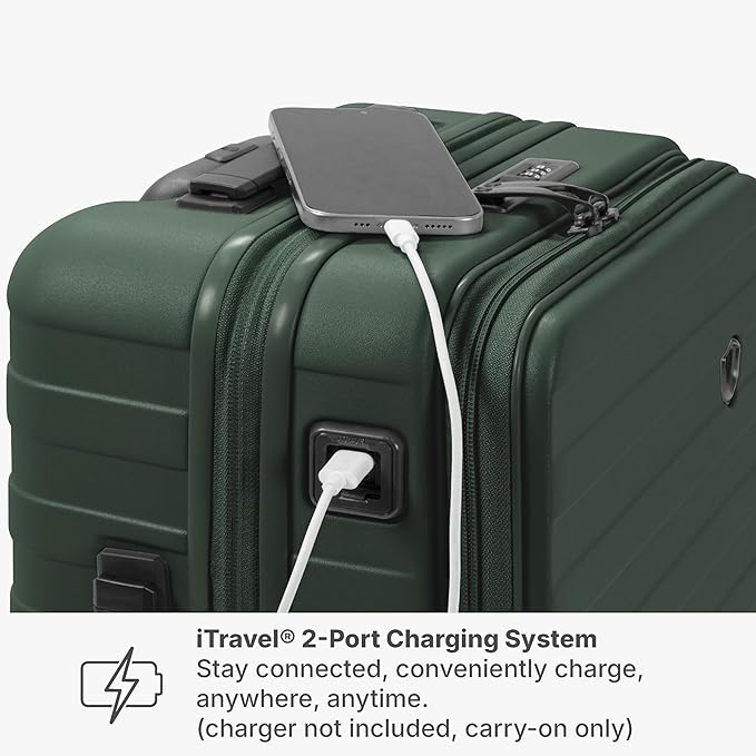 Traveler's Choice Novia Top Opening Expandable Polycarbonate Luggage with Spinner Wheels, Green, 21-Inch Carry-on