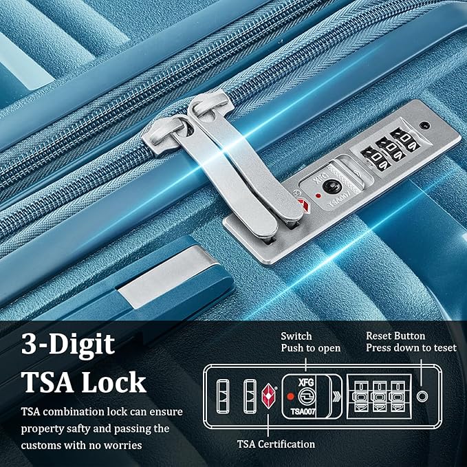 4 Piece Luggage Set PP Hardshell, Expandable Suitcase Set (20/24/28) with 14" Cosmetic Case, Lightweight Spinner Wheels with TSA Lock, Detachable Wheels for Nesting Storage (Peacock Blue)