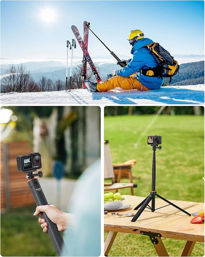 53.5" Osmo Action Selfie Stick Tripod for DJI Action 5 Pro/4/3, Osmo 360, 2-in-1 Extendable Handle Grip w Quick-Release Adapter, Extension Rod/Travel Vlog Stand/Accessories for Video Recording