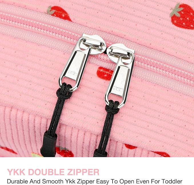 STEAMEDBUN Corduroy Kids Backpack for Girls and Boys 5-8: Girls Backpack for Elementary Kindergarten - 15 inch Cute Backpacks for Kids - Strawberry