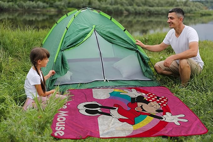 Sunny Side Up Disney Minnie Mouse Plush Travel Throw Blanket - Measures 40 x 50 Inches - Super Soft & Cozy Rainbow Travel Accessories