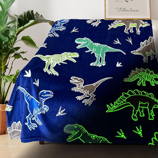 Dinosaur Blanket for Boys, Dinosaur Glow in The Dark Blanket for Kids/Toddler/Baby, Soft Fleece Blankets and Throw, Birthday 50"x 60"
