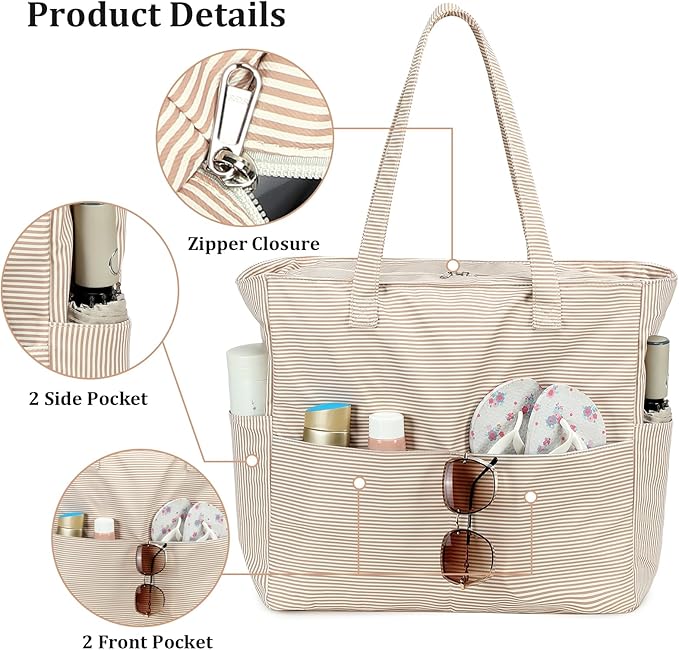 LEDAOU Beach Bag Waterproof Sandproof Women Beach Tote Pool Bag with Zipper for Swim Gym Grocery Travel with Wet Pocket | Sandproof, with Zipper, for Gym, Grocery, Travel, with Wet Pocket