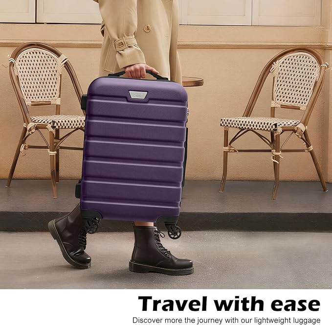 Coolife Luggage 3 Piece Set Suitcase Spinner Hardshell Lightweight TSA Lock (purple, 20/24/28)