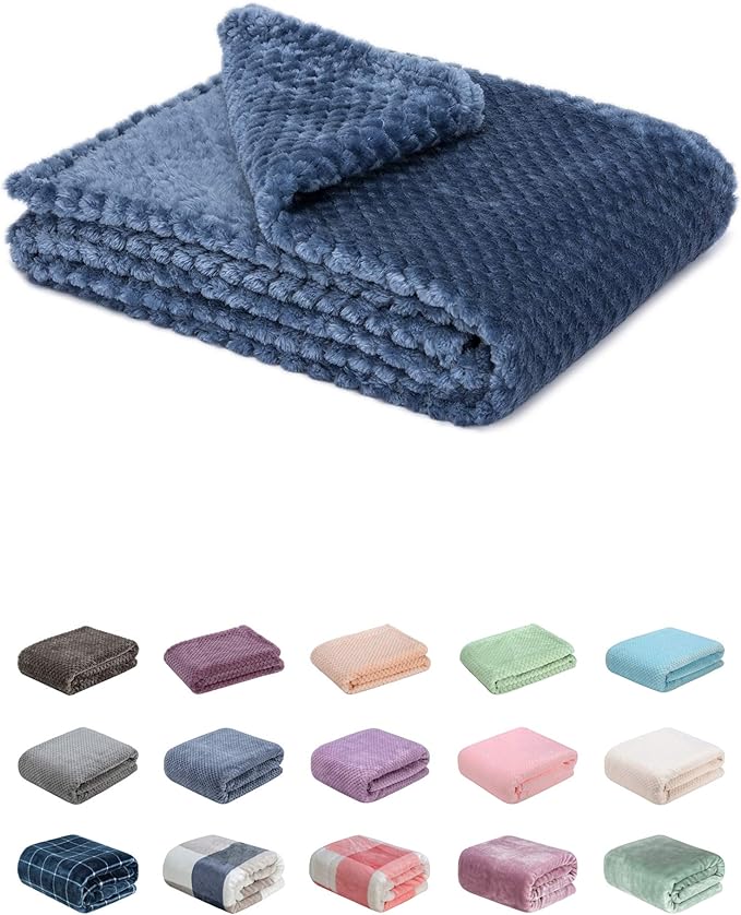 Fuzzy Blanket or Fluffy Blanket for Baby, Soft Warm Cozy Coral Fleece Toddler, Infant or Newborn Receiving Blanket for Crib, Stroller, Travel, Decorative (28Wx40L, XS-Smoked Blue)