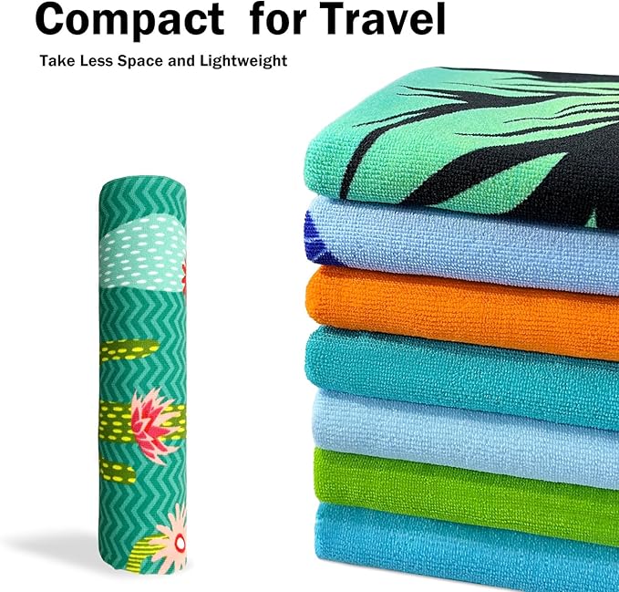 cabanana Sand Resistant Beach Towel - Quick Dry Microfiber Beach Towel 60x30 Inches Sandproof Pool Towels, Thin Lightweight Compact for Travel Swimming Bath for Adults Women Men (Cactus)