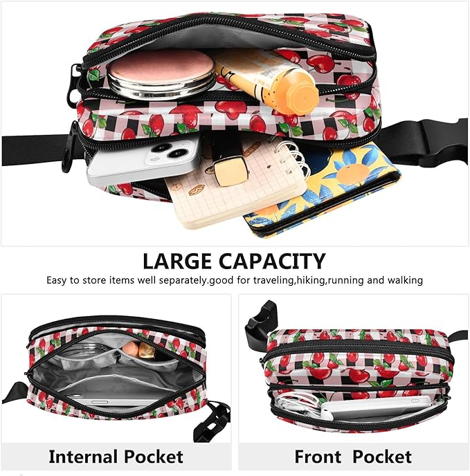 Cherry Red Checkered Plaid Fanny Pack for Women Men Water Resistant Fashion Waist Packs with Adjustable Strap Belt Bag for Travel Workout Jogging Hiking 21219405