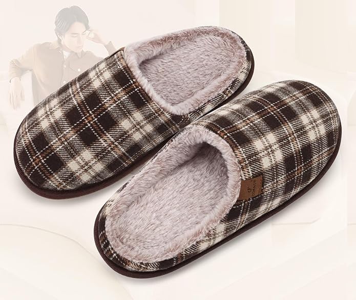 COFACE Mens Cozy Memory Foam Scuff Slippers Casual Slip On Warm House Shoes Indoor/Outdoor Sandal Slippers With Arch Support Rubber Sole Size 7-15