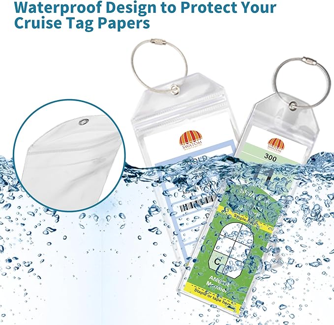 SWATOM Cruise Luggage Tags for Suitcases 4 Sets Carnival, NCL, Princess & MSC Waterproof Clear Luggage Bag Tag Holders for 2025 & 2026 Cruise Ships Essentials