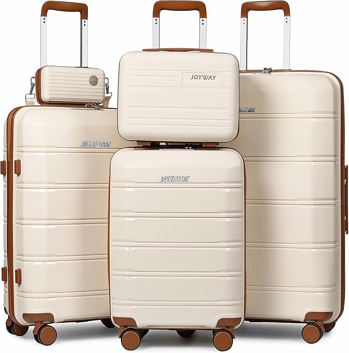 Joyway 5 Piece Luggage Sets, Lightweight Rolling Hardside Carry On and Checked Suitcase with TSA Lock and Spinner Wheels for Women and Men Travel Baggage White