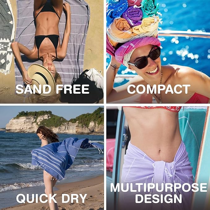 Turkish Beach Towels, Bulk Case of 36 | Oversized, Quick Dry, Sand Free | 100% Cotton, Large 38x71 Towels for Beach, Pool, Travel | Ultra-Soft, Compact, Absorbent | Purple