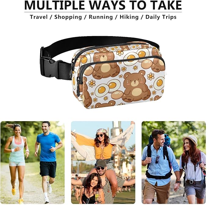 Kawaii Bear Fried Eggs Fanny Pack for Women Men Water Resistant Fashion Waist Packs with Adjustable Strap Belt Bag for Travel Workout Jogging Hiking 21219068