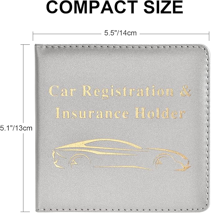 Cacturism Car Registration and Insurance Holder, Vehicle Glove Box Car Organizer Men Women Wallet Accessories Case for Cards, Essential Document, Driver License, Silver