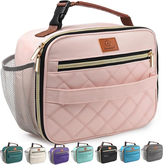 Genteen Lunch Box for Kids Girls - Insulated LunchBox Reusable, Zip Closure & Buckle Handle, Portable Cooler for Work, School, Travel (Pink)