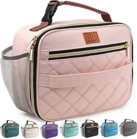 Genteen Lunch Box for Kids Girls - Insulated LunchBox Reusable, Zip Closure & Buckle Handle, Portable Cooler for Work, School, Travel (Pink)