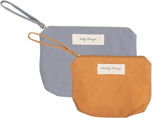Pearhead Mommy and Baby Things Pouch Set, Canvas Zipper Organizer Bags for Diaper Bag and Travel, Cosmetic and Makeup Bag for Mom