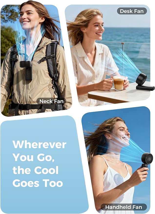 Aecooly Mighty Portable Handheld Fan | 20H Max Cooling Time | 3 Flexible Modes | 5 Speeds Wind | Battery Level Display | USB Rechargeable Mini Personal Battery Powered, Gifts for Women, Travel -Black