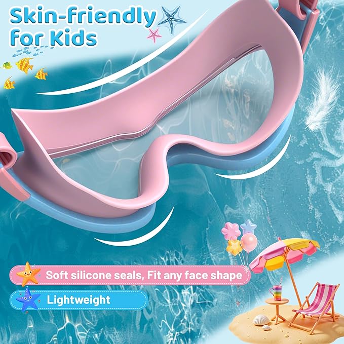 Kids Swim Goggles for Kids 6-14, Anti-Fog & UV400 Lens, Comfortable Silicone Design, Includes Nose Clip & Earplugs